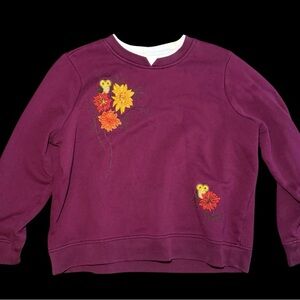 Vtg‎ 90s Breckenridge Burgundy Sweater Cotton Blend  Fall Owls Leaves Embroidery